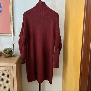 JNBY Turtleneck Sweater Dress Wool Slouchy Knit Long Sleeve Burgundy Red Size XS